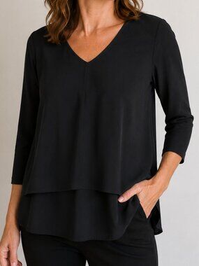 DG2 by Diane Gilman Black Layered Long Sleeve Top | NWT | XS
